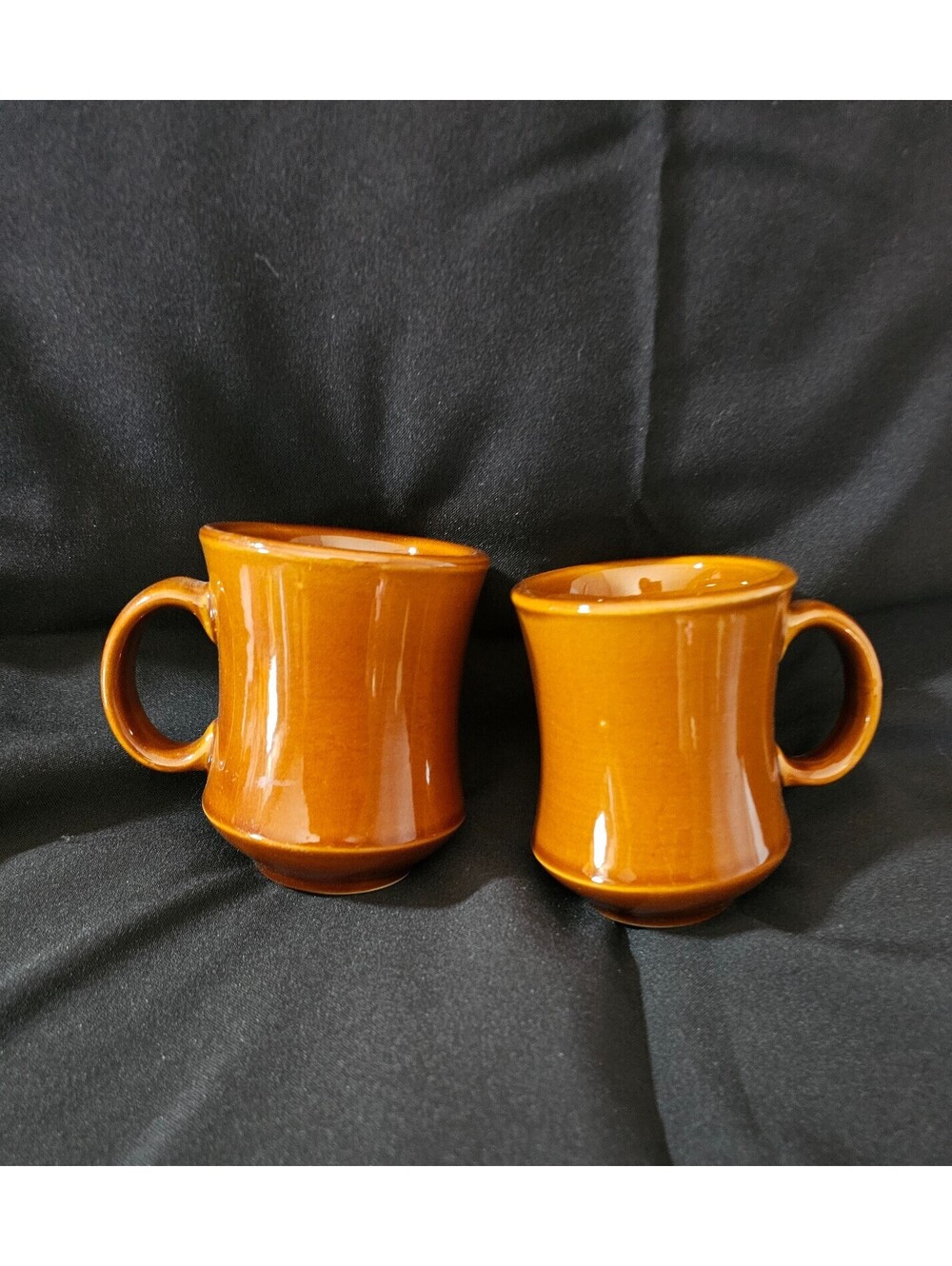 (2pc) Vintage REGO Coffee Mug Cup Heavy Stoneware Retro Diner BROWN C688-07 4"